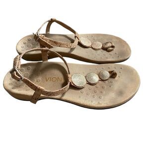 Vionic  Thong Sandals 7 EU 37.5 Flats Brown Leather Slingback Orthopedic